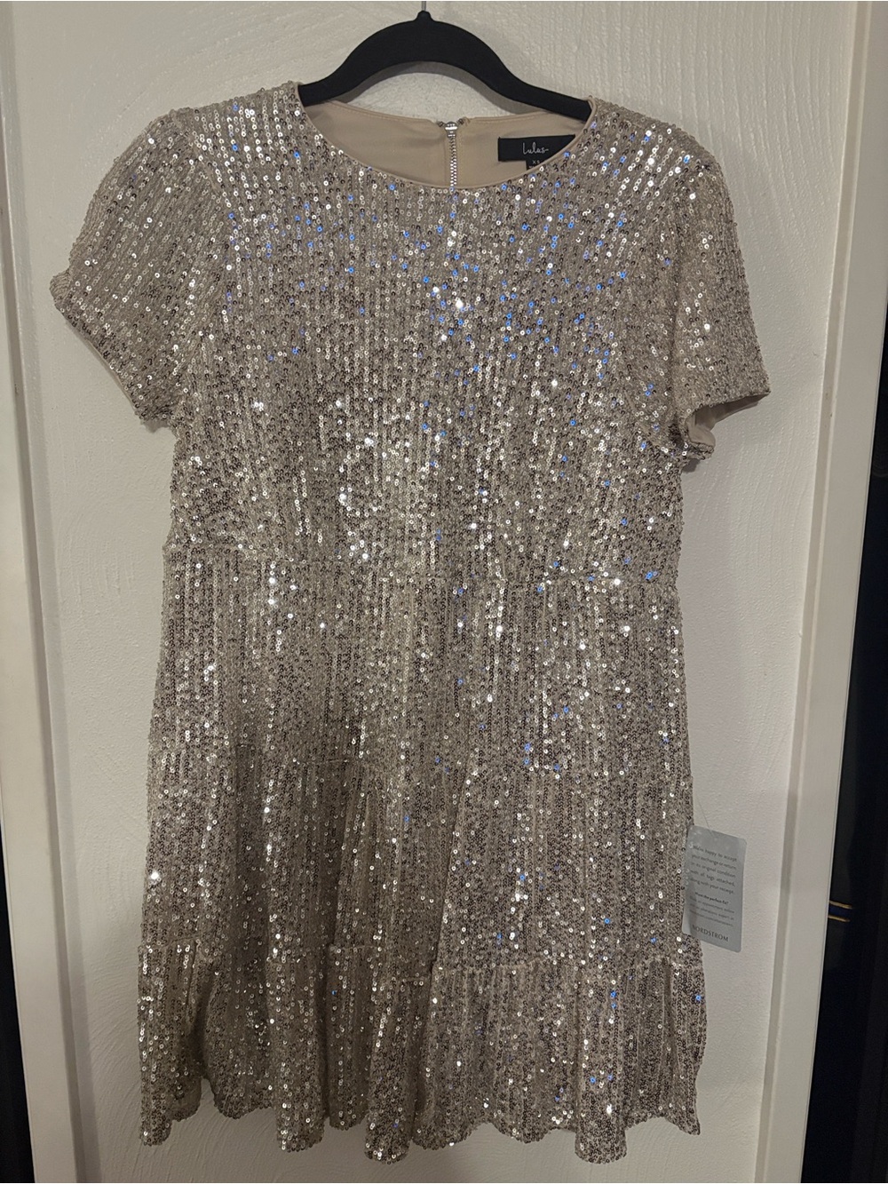 Lulus Bring A Shine Silver Sequin Tiered Mini Dress XS NWT